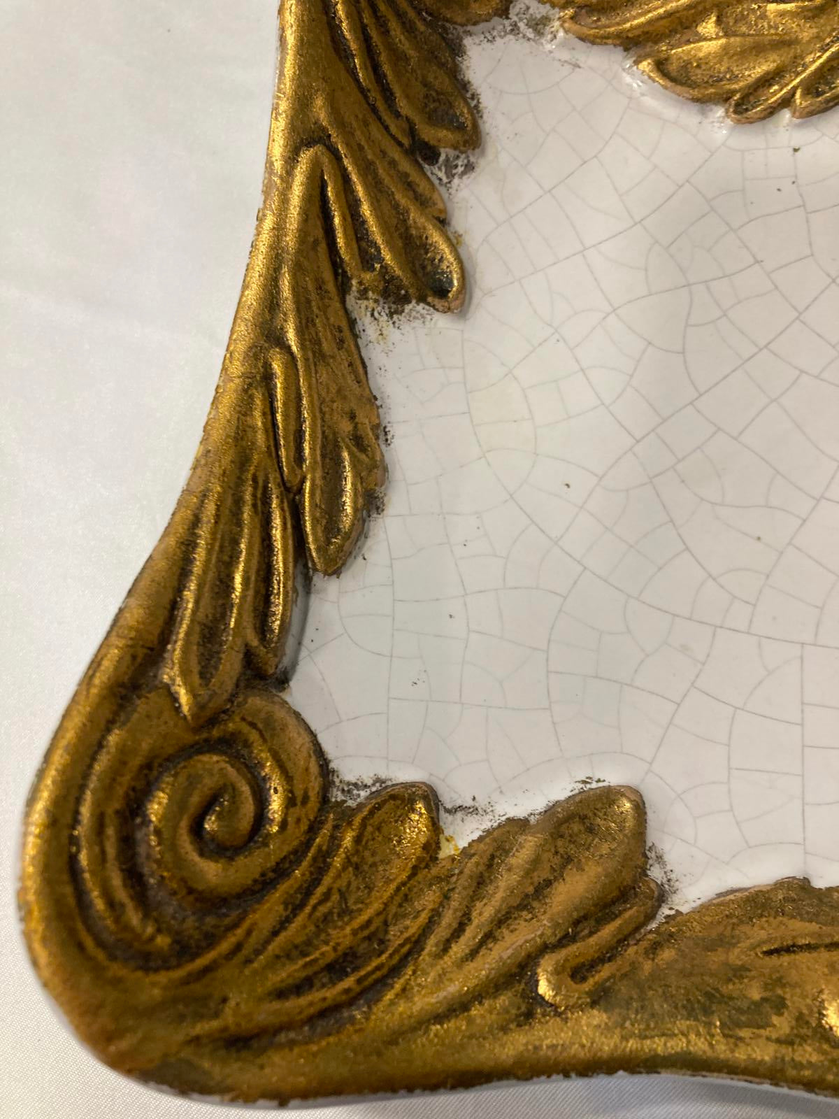 Vintage Italian Gold Gilt Square Dish with Crackle Glaze