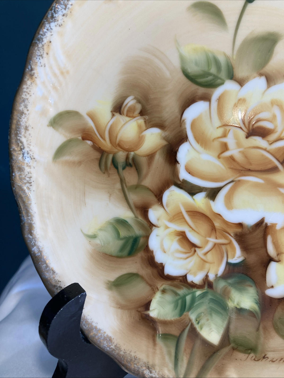 Vintage Handpainted Enesco Yellow Rose Floral Collector Plate 8.75"