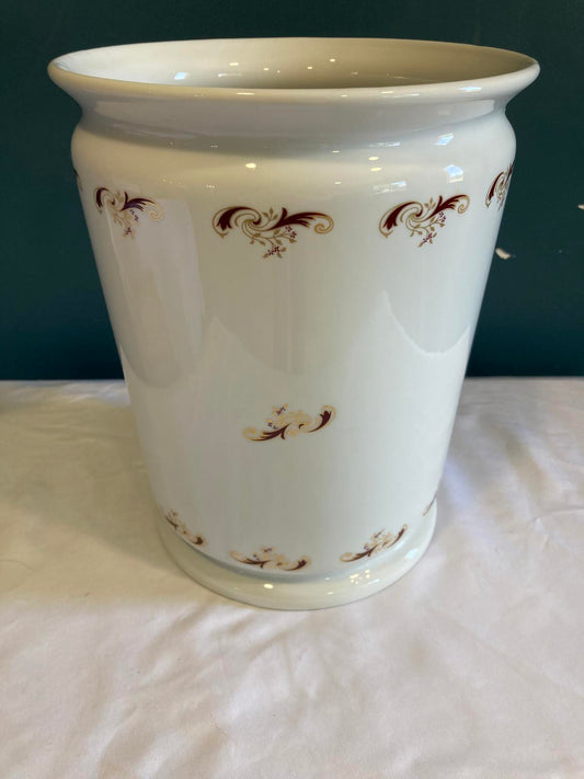 Vintage Liette International Porcelain Red & Gold Scroll Wastebasket