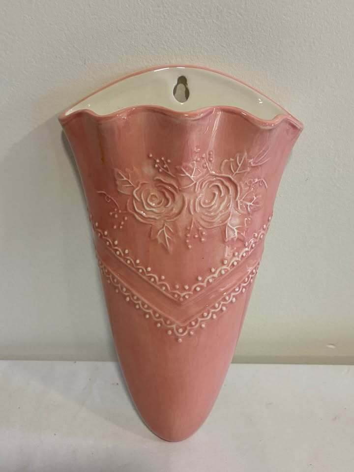 Pink Ceramic Floral Wall Pocket Vase Planter