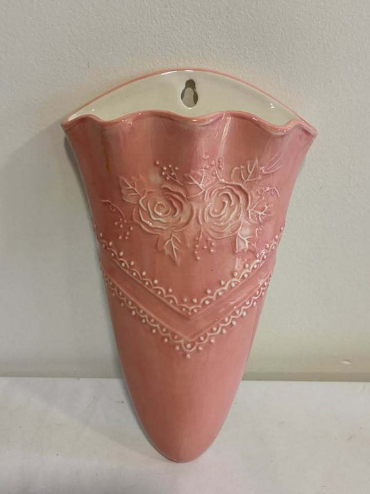 Pink Ceramic Floral Wall Pocket Vase Planter