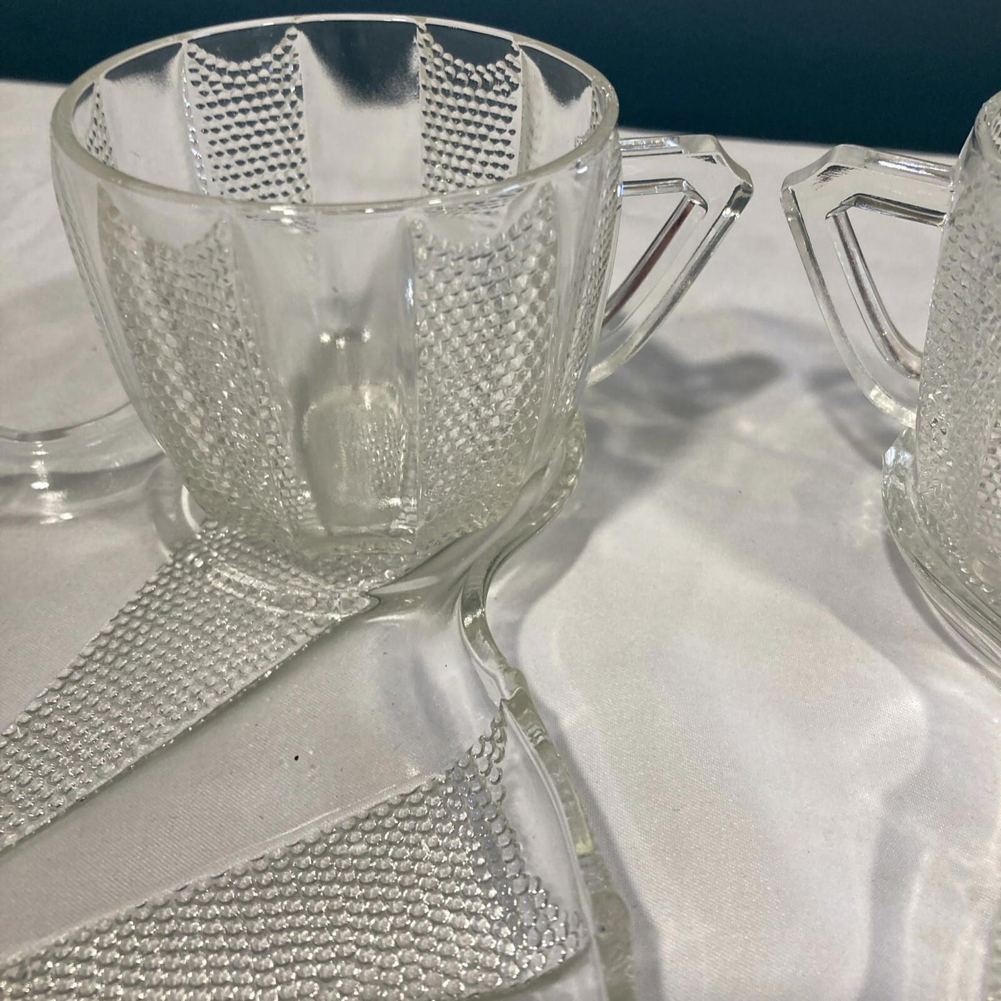 Vintage Dewdrop Television Snack Set, TV Tray Set, Set of 2 Mug and Plate Sets