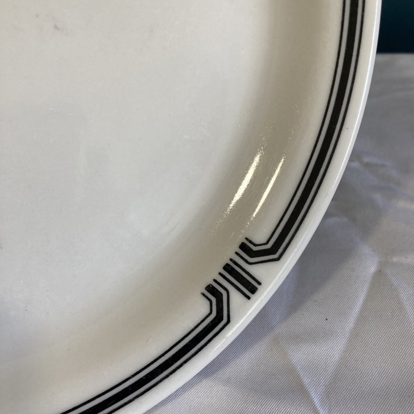 Vintage Shenango China Restaurant Ware Dinner Plate 9 Inch Black Geometric Border Anchor Hocking New Castle PA Diner China