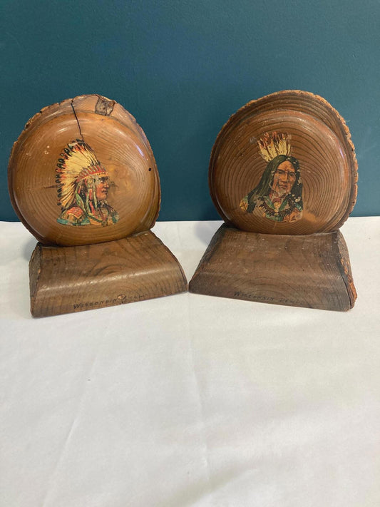Antique Native American Live Edge Wood Bookends, set of 2