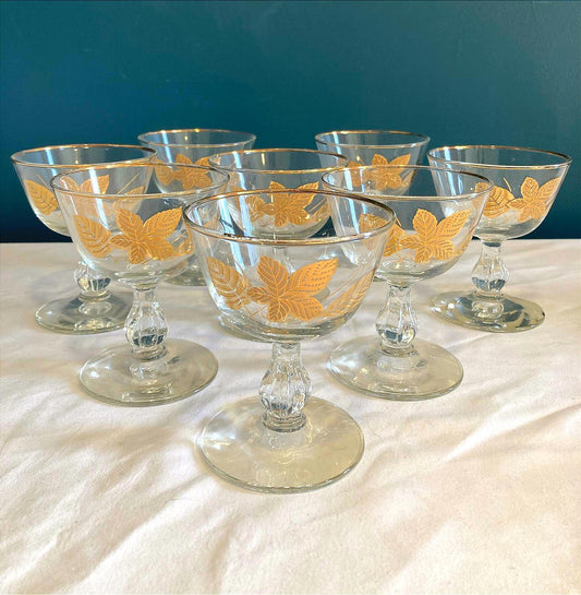 Vintage Libbey Golden Foliage Glasses, Set of 8