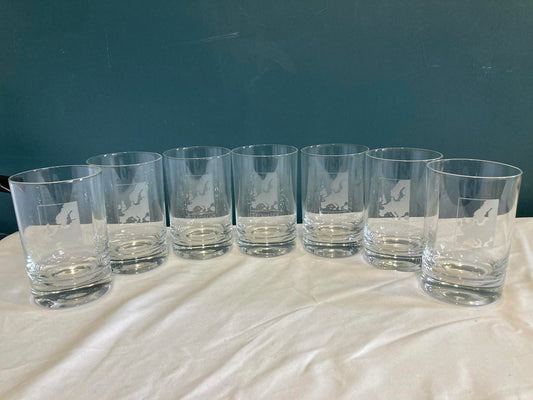 Vintage Etched Glass European City Tumbler Set of 7