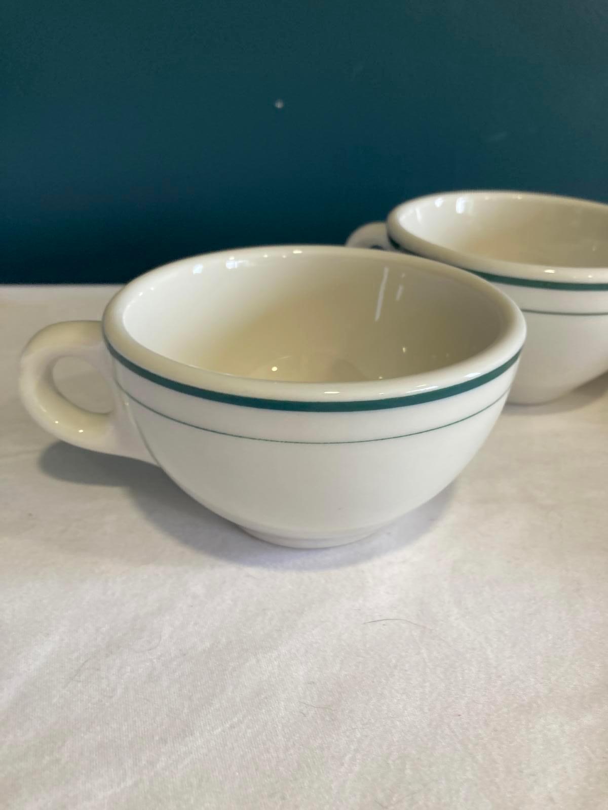 Vintage Syracuse China Restaurant Mugs with Double Green Band, Set of 4