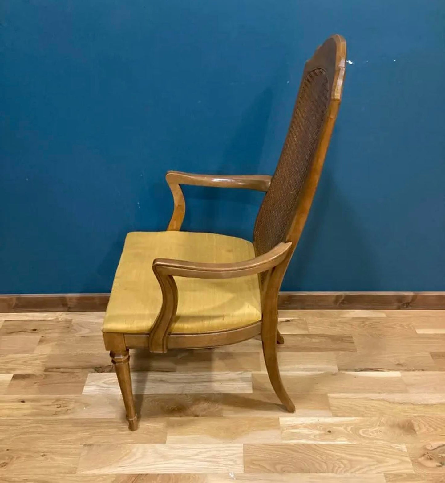 Vintage Drexel Cane Back Armchair | Upholstered Wood Accent Chair |Vintage Finds