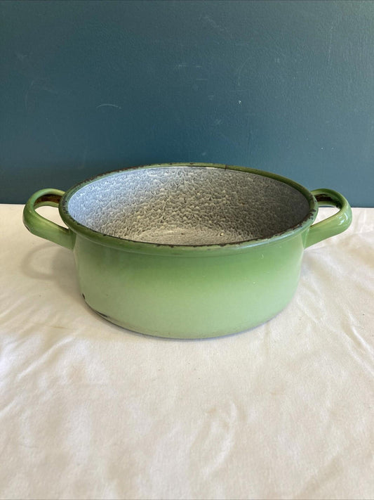 Rare Vintage Smaragd Green Enamel Pot Austrian Kitchen Cookware