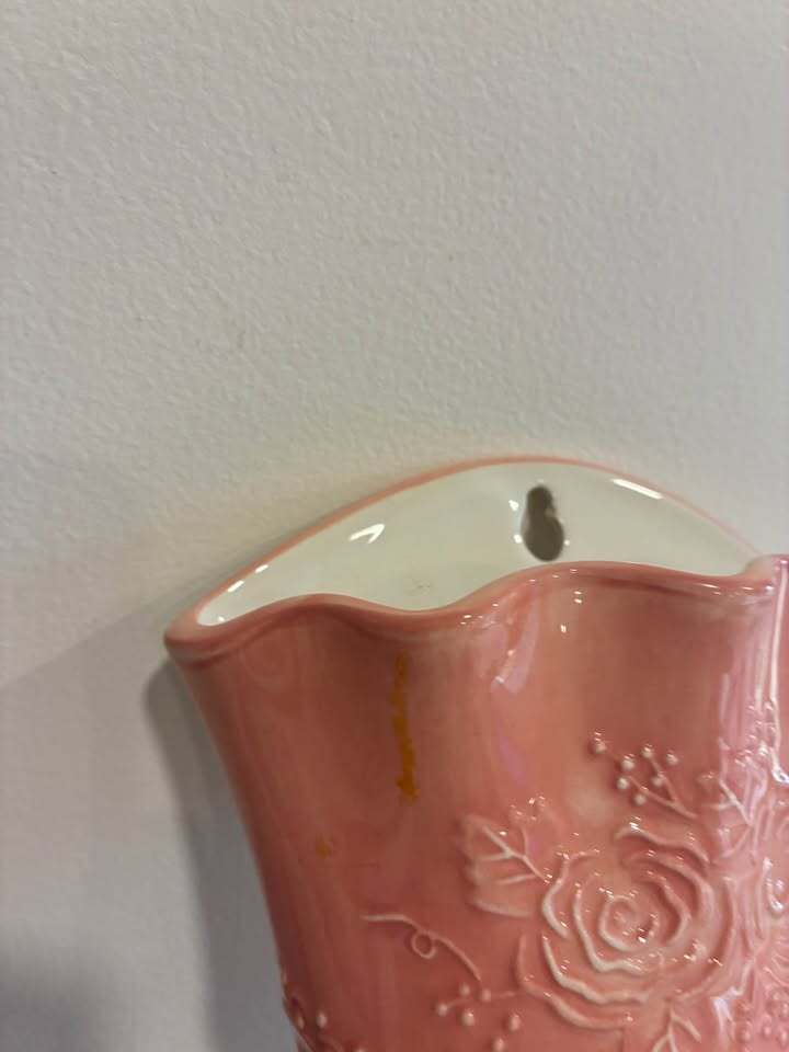 Pink Ceramic Floral Wall Pocket Vase Planter