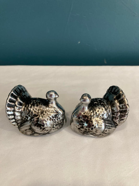 Vintage Turkey Salt & Pepper Shakers Ceramic Metallic Finish Thanksgiving Decor