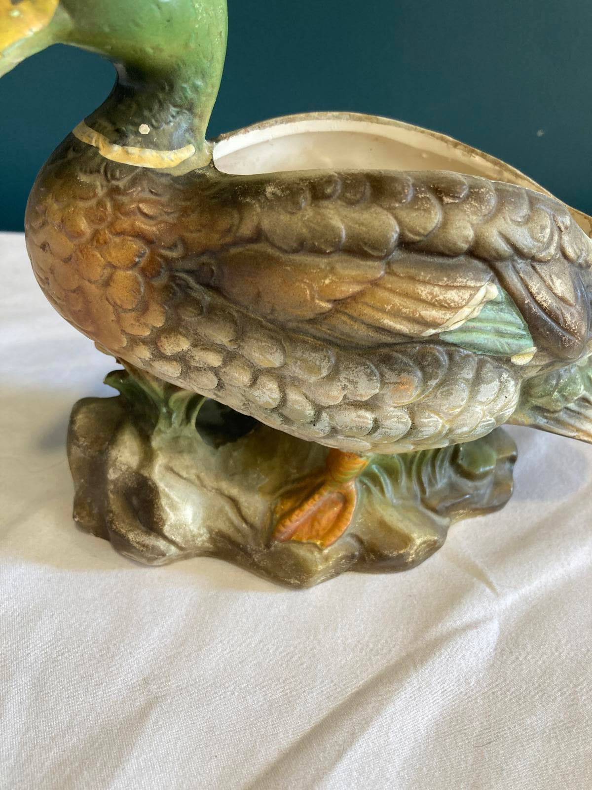 Vintage Painted Ceramic Duck Planter