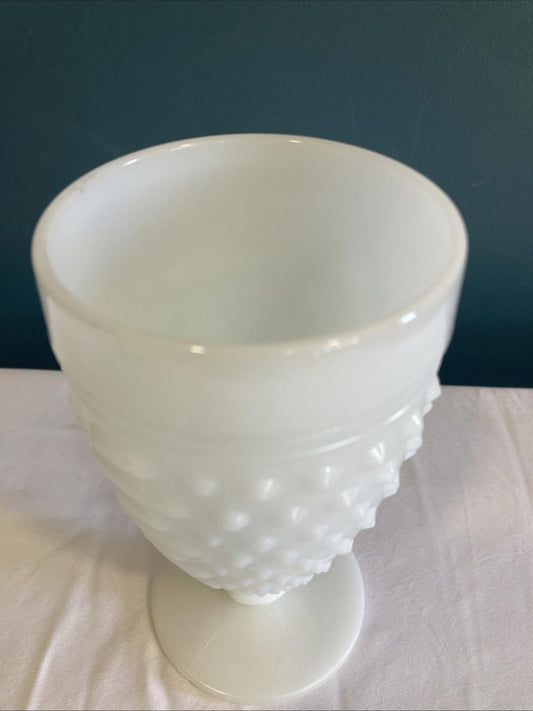 Vintage Anchor Hocking Milk Glass Goblet, Hobnail Dot Dash Pattern