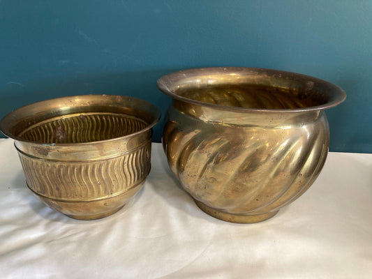 Vintage Brass Planters, Set of 2