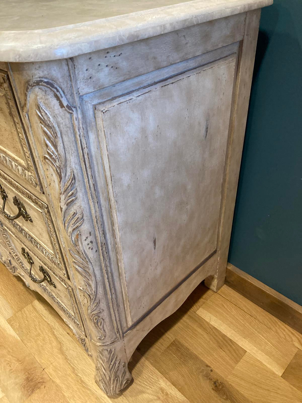 Midcentury Gustavian Style Vintage Carved Chest of Drawers – Ornate Wood Dresser