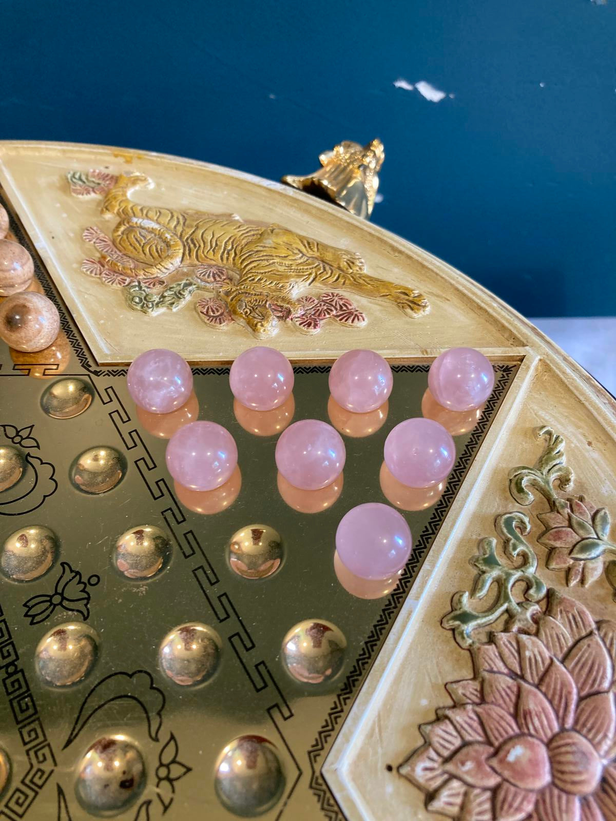 Vintage Franklin Mint Chinese Checkers Dragon Game With Semiprecious Gemstones