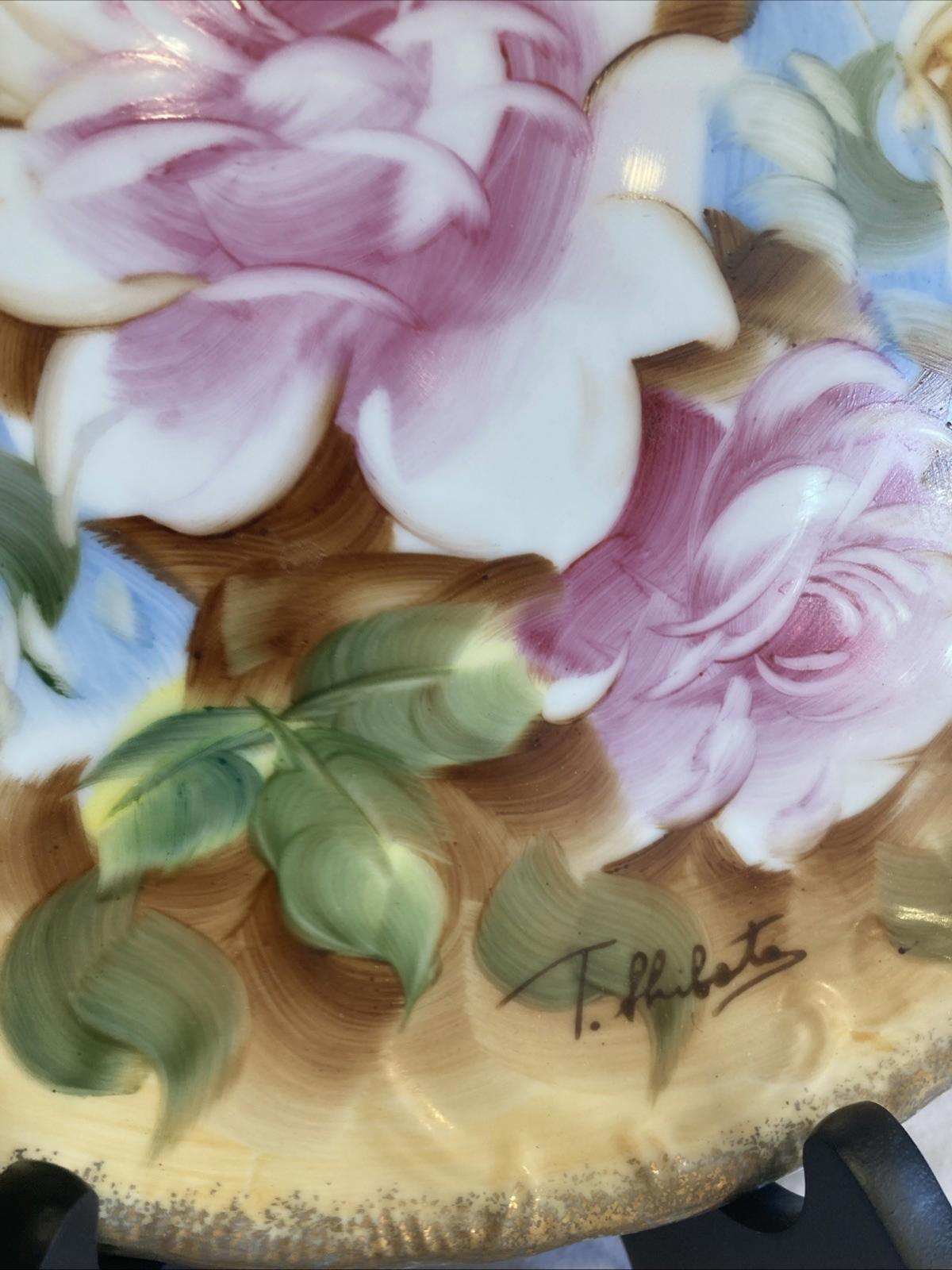Vintage Handpainted Enesco Pink Rose Floral Collector Plate 8.75"