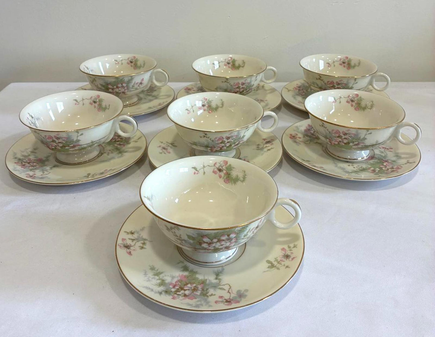 Haviland NY Apple Blossom Teacups and Saucers Set of 7