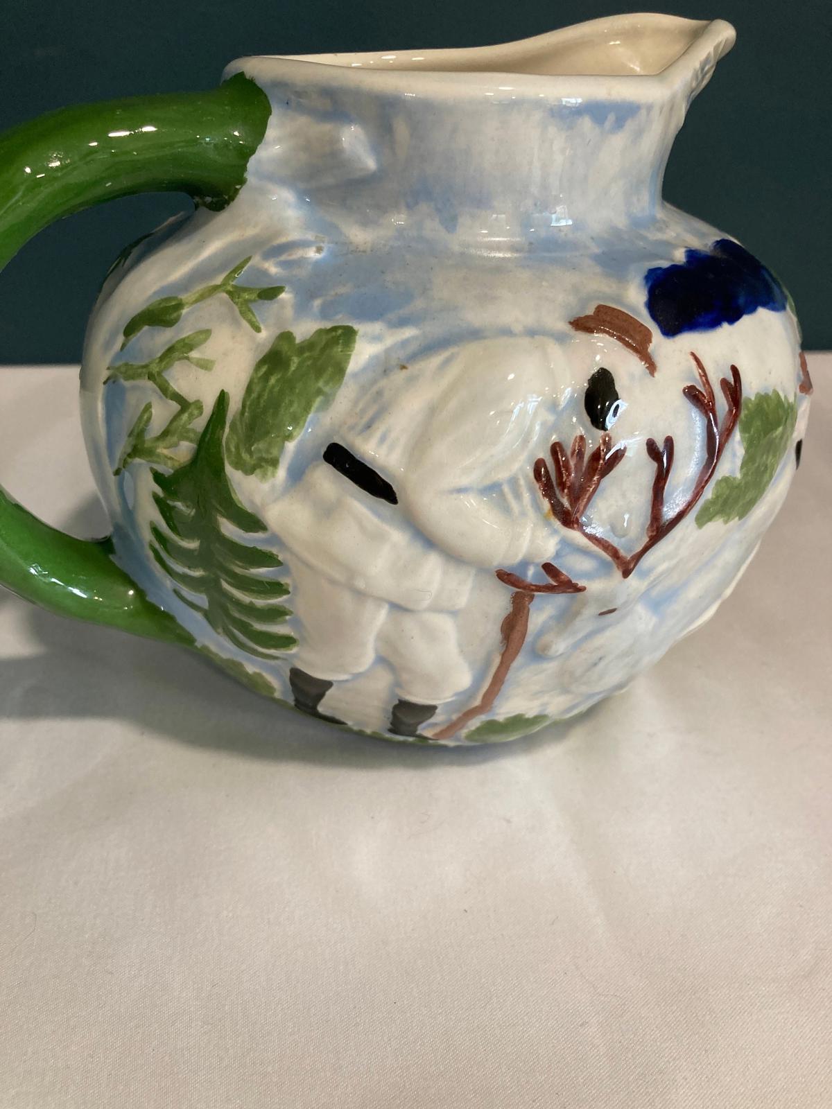 Vintage Hand Painted Stag Deer Elk Pitcher
