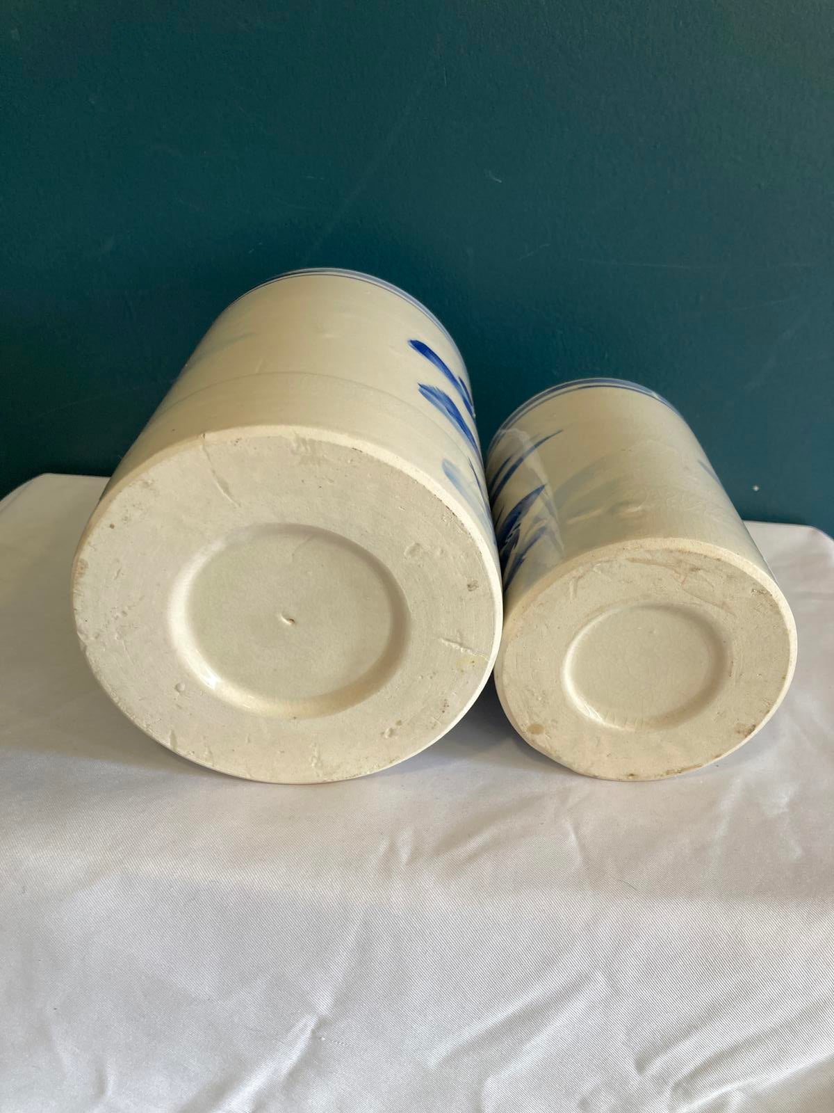 Vintage Blue and White Artist Brush Crock Set