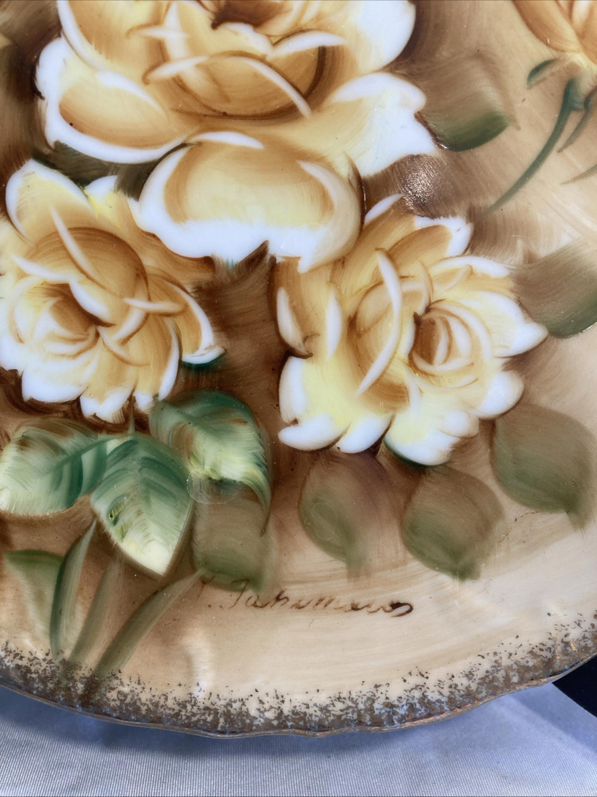 Vintage Handpainted Enesco Yellow Rose Floral Collector Plate 8.75"