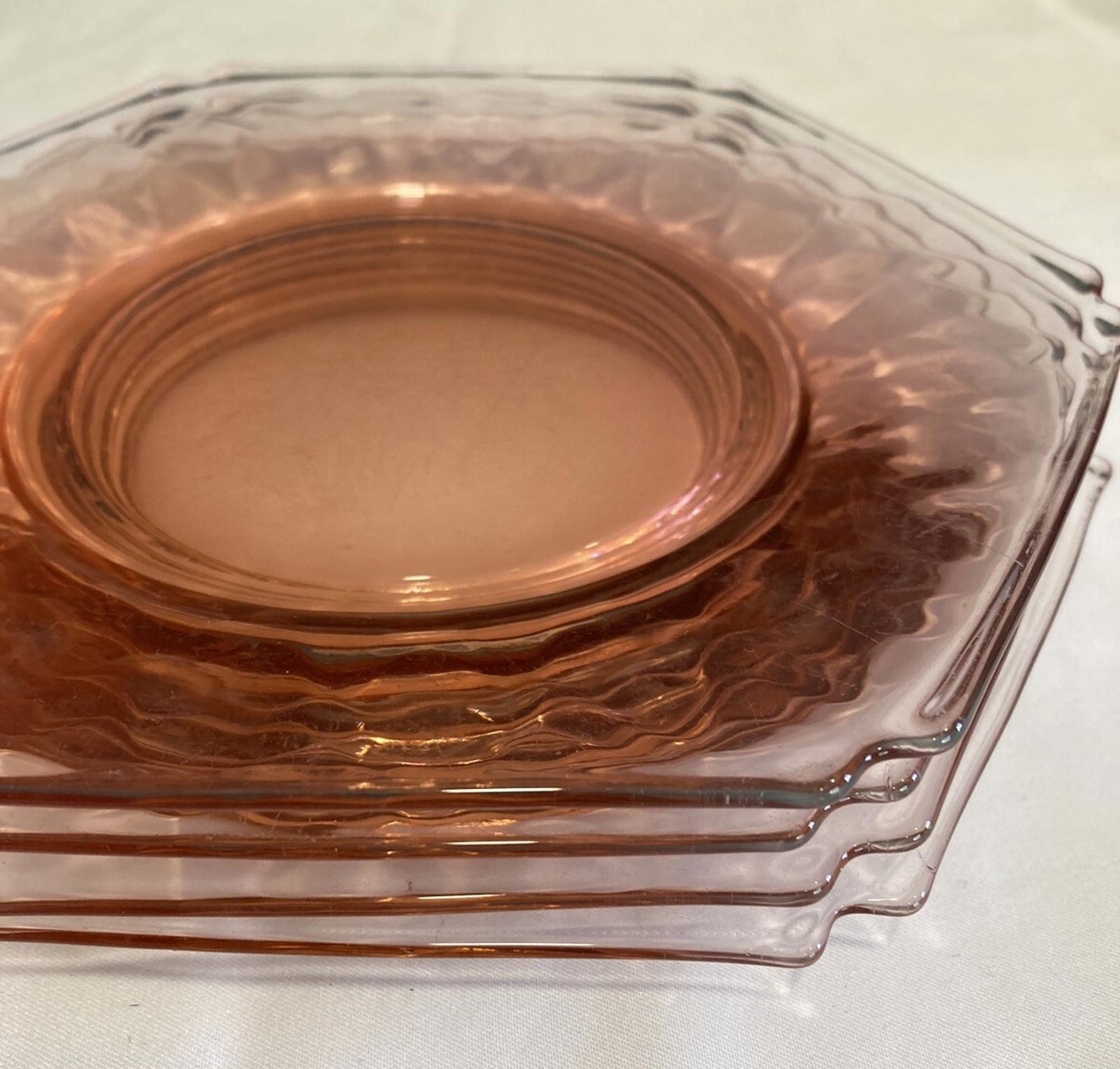 Antique Pink Depression Glass 6-Sided Salad Dessert Plates – Set of 4 Vintage Finds
