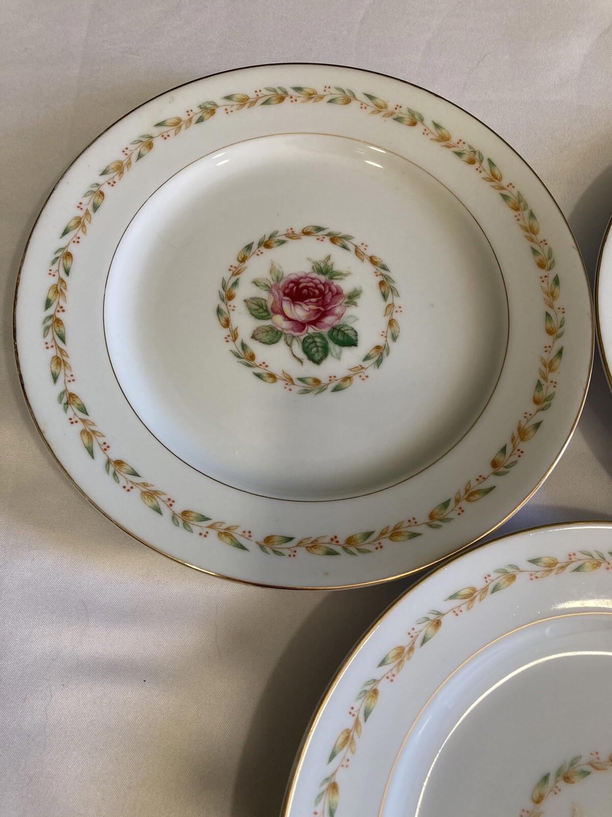 Set of 3 Vintage Mikado Occupied Japan Laurel Salad Plates With Pink Roses