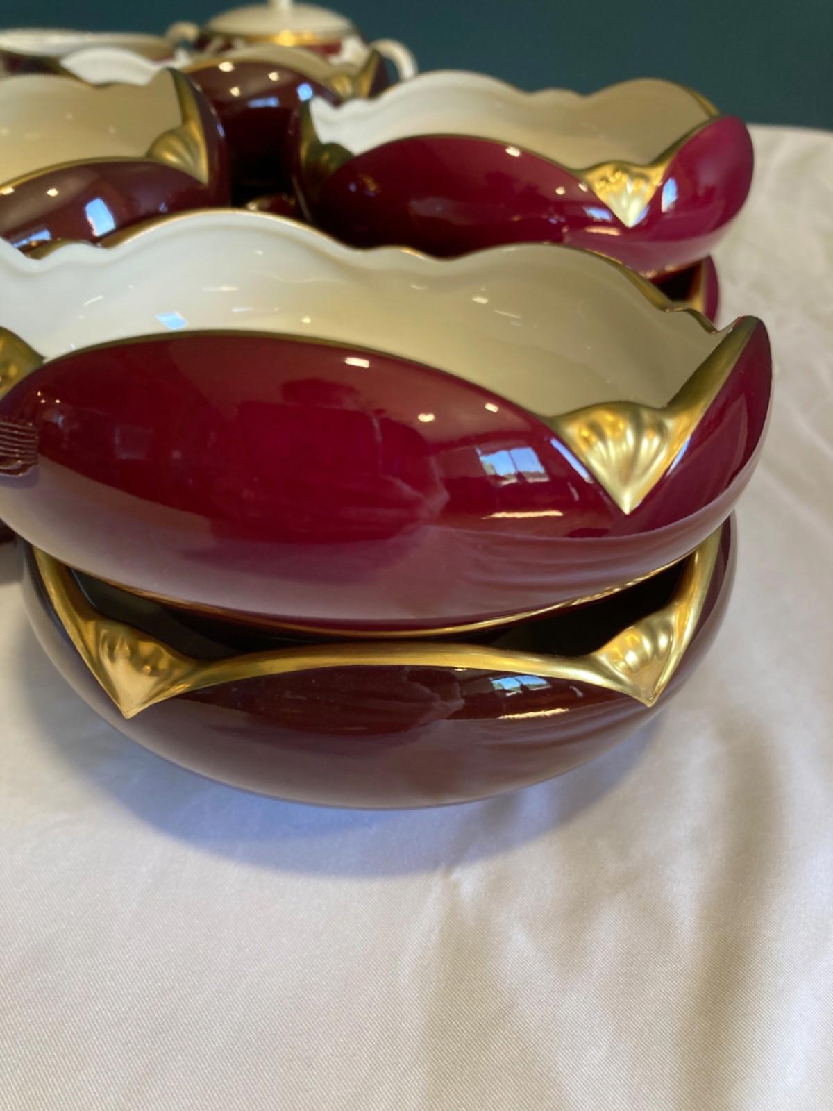 Vintage Pickard China Burgundy Ensemble 51 Pieces Made in USA