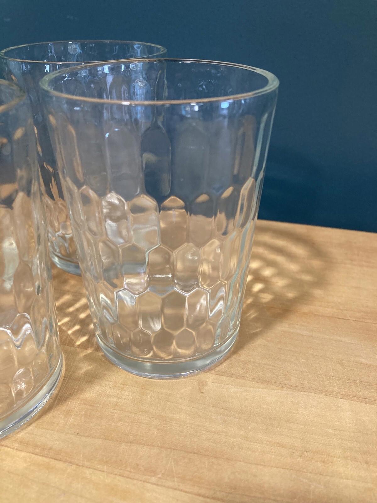 Vintage Hex Optic Juice Glasses – Clear 5” Tumblers, Set of 4