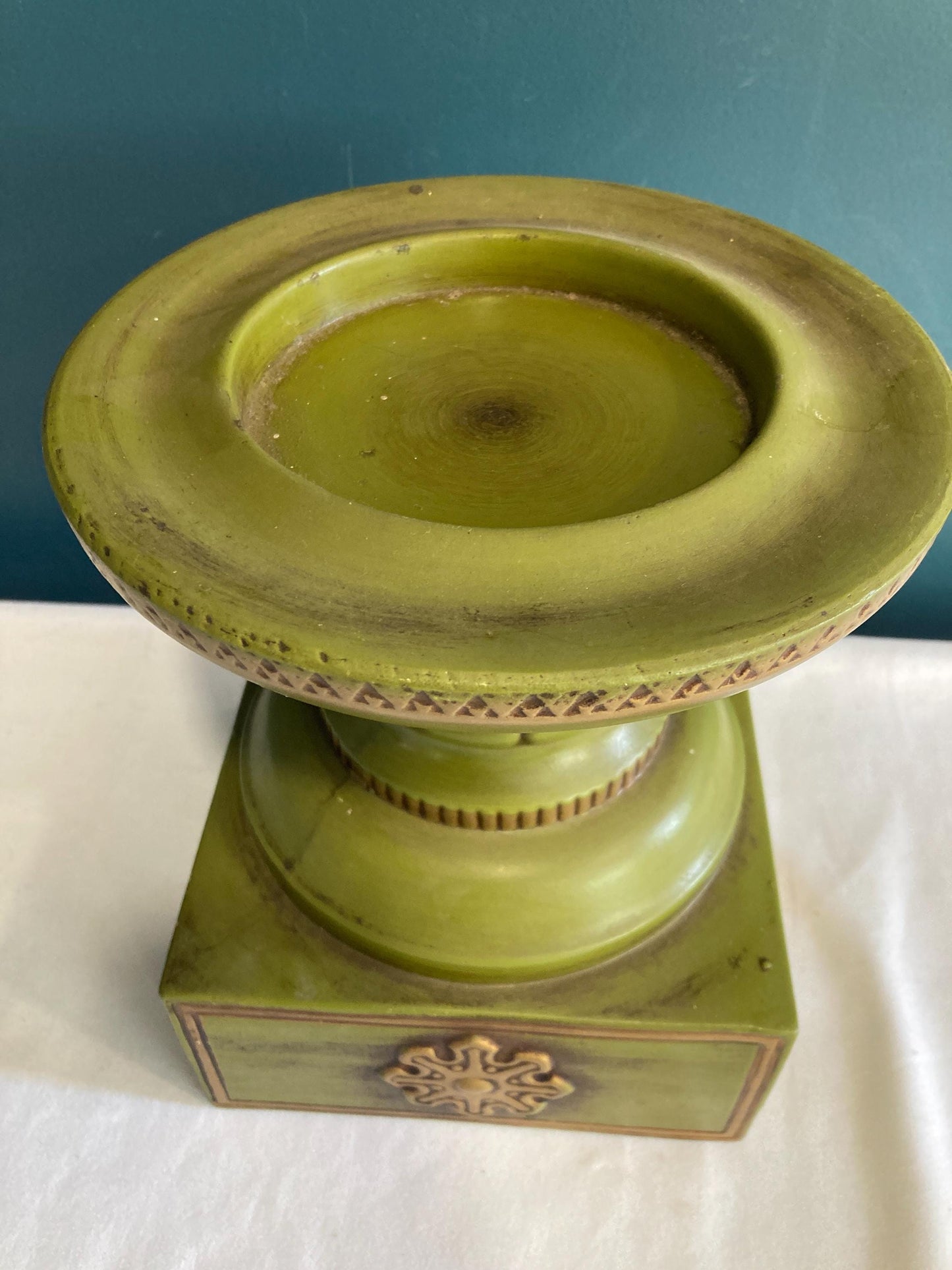 Vintage Green & Gold Ceramic Candle Holder Stand