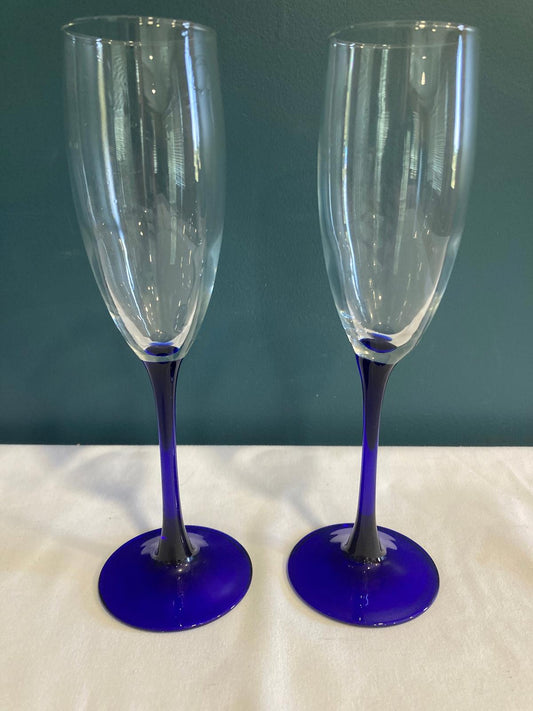 Vintage Cobalt Blue Champagne Glasses, Set of 2