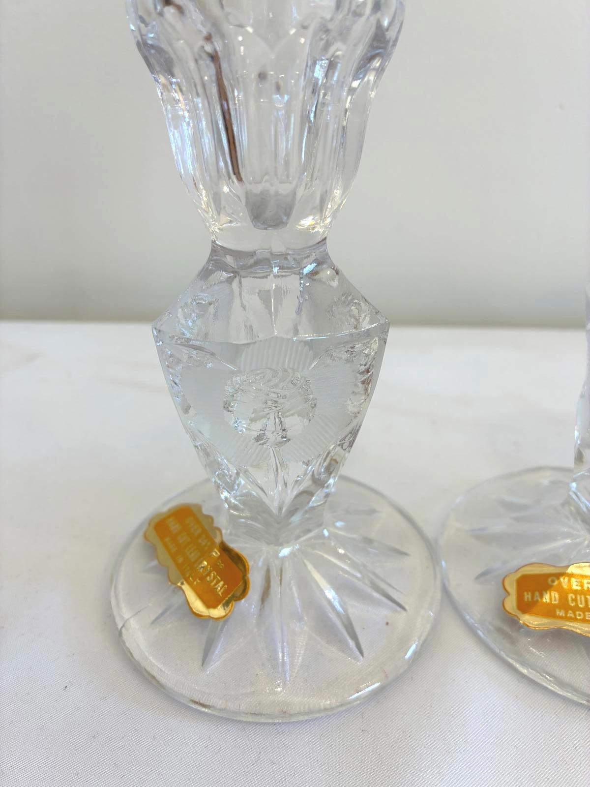 Rosa Di Roma Crystal Candle Holders Made in Italy Set of 2 Vintage Finds