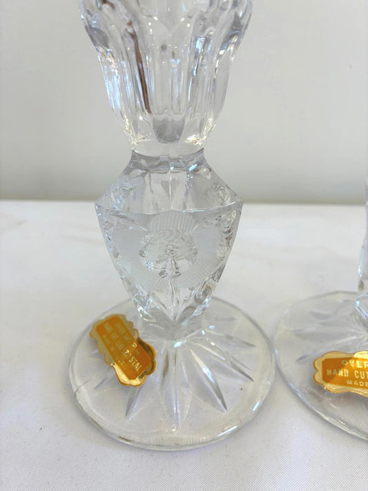 Rosa Di Roma Crystal Candle Holders Made in Italy Set of 2 Vintage Finds