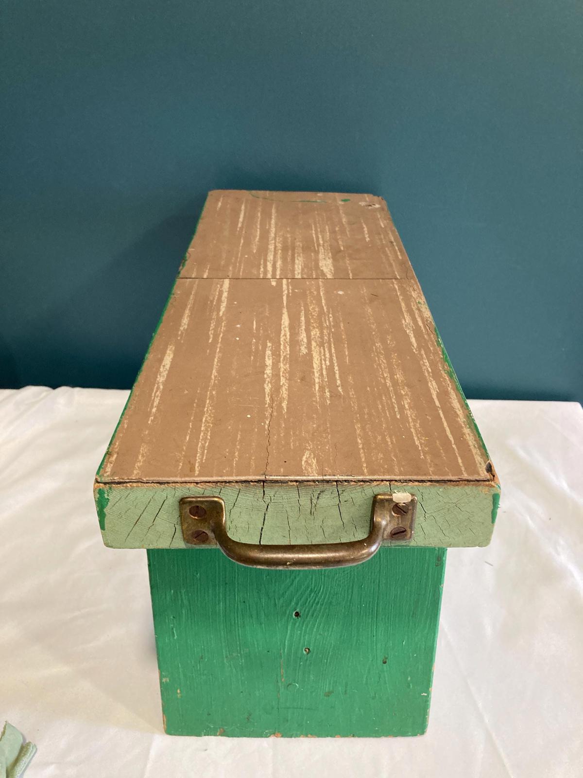1970s Vintage Green Solid Wood Stool With Handle