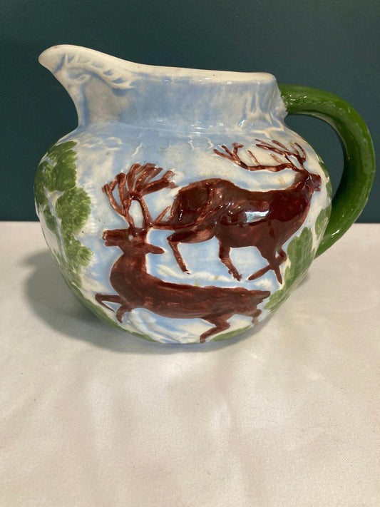 Vintage Hand Painted Stag Deer Elk Pitcher