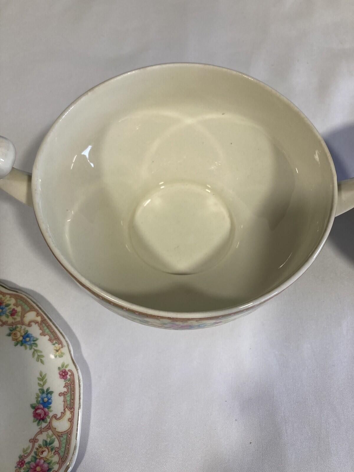 Vintage Clemons Pottery Mildred Covered Sugar Bowl and Creamer Set, Spring Pastel Pottery, Handcrafted Ceramic Serveware, Vintage Finds