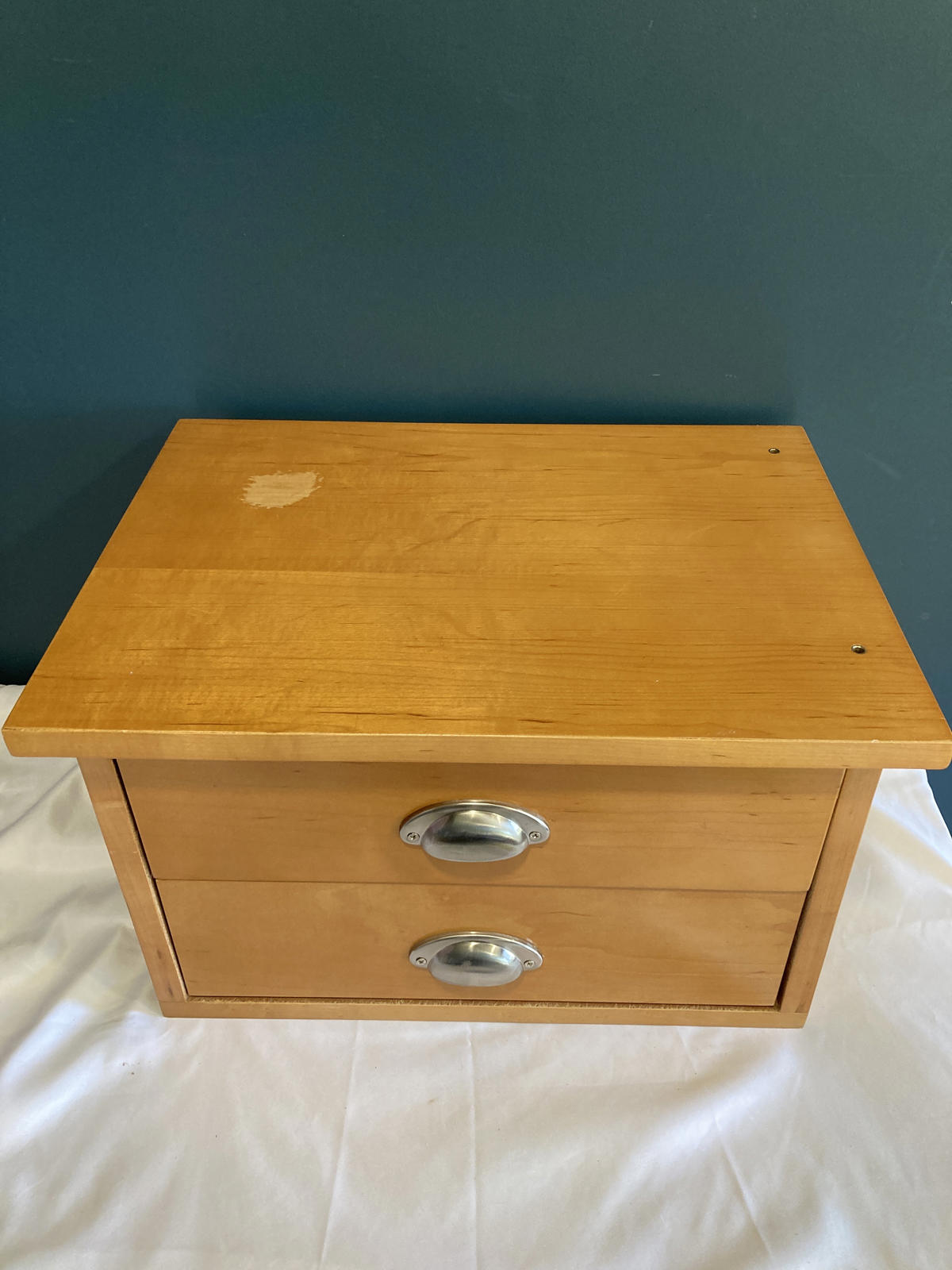 Vintage Solid Maple 2-Drawer Small Tabletop Cabinet