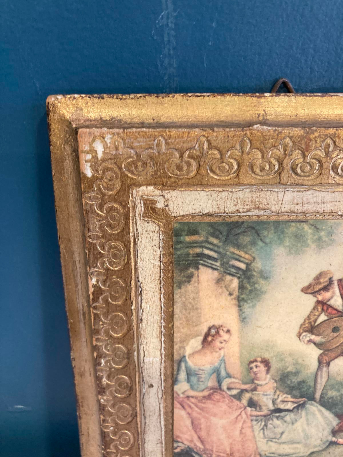 Vintage Italian Gold Framed Romantic Scene on Wood