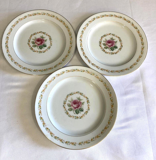 Set of 3 Vintage Mikado Occupied Japan Laurel Salad Plates With Pink Roses