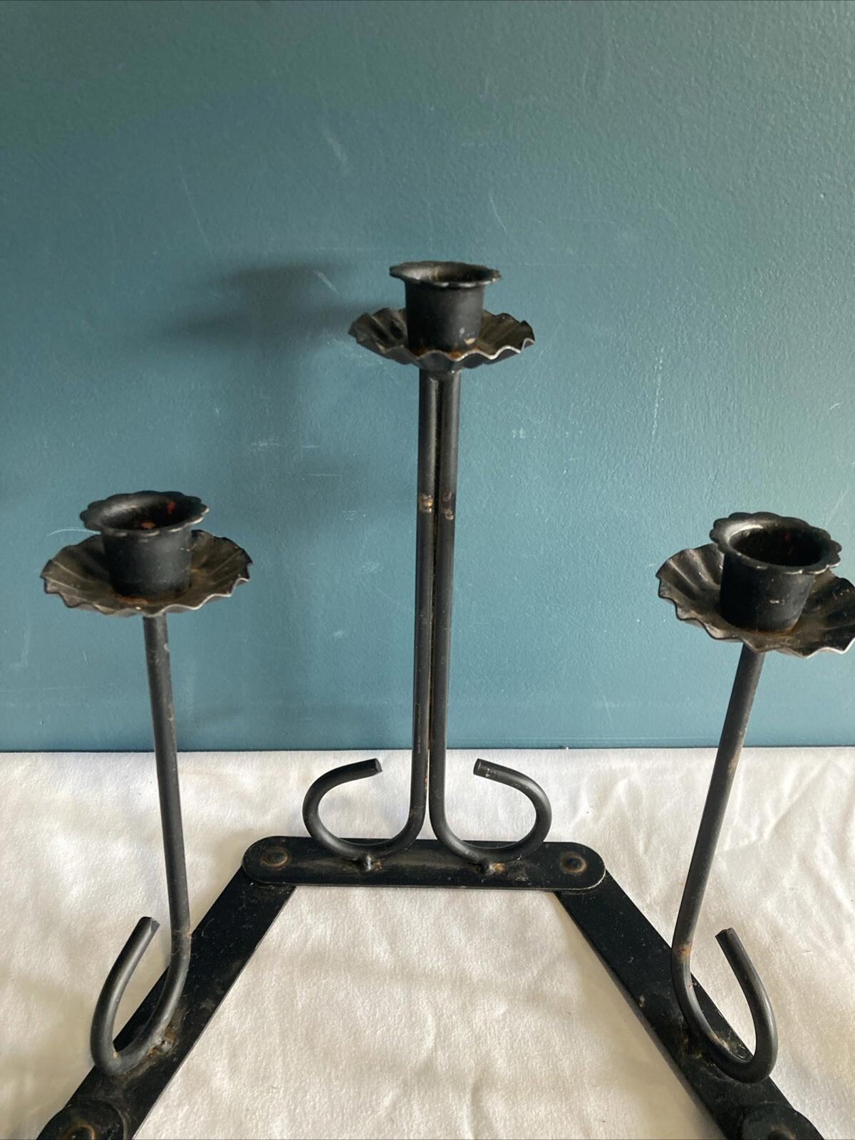 Vintage 1970s MCM Articulated Black Metal Candle Candelabra