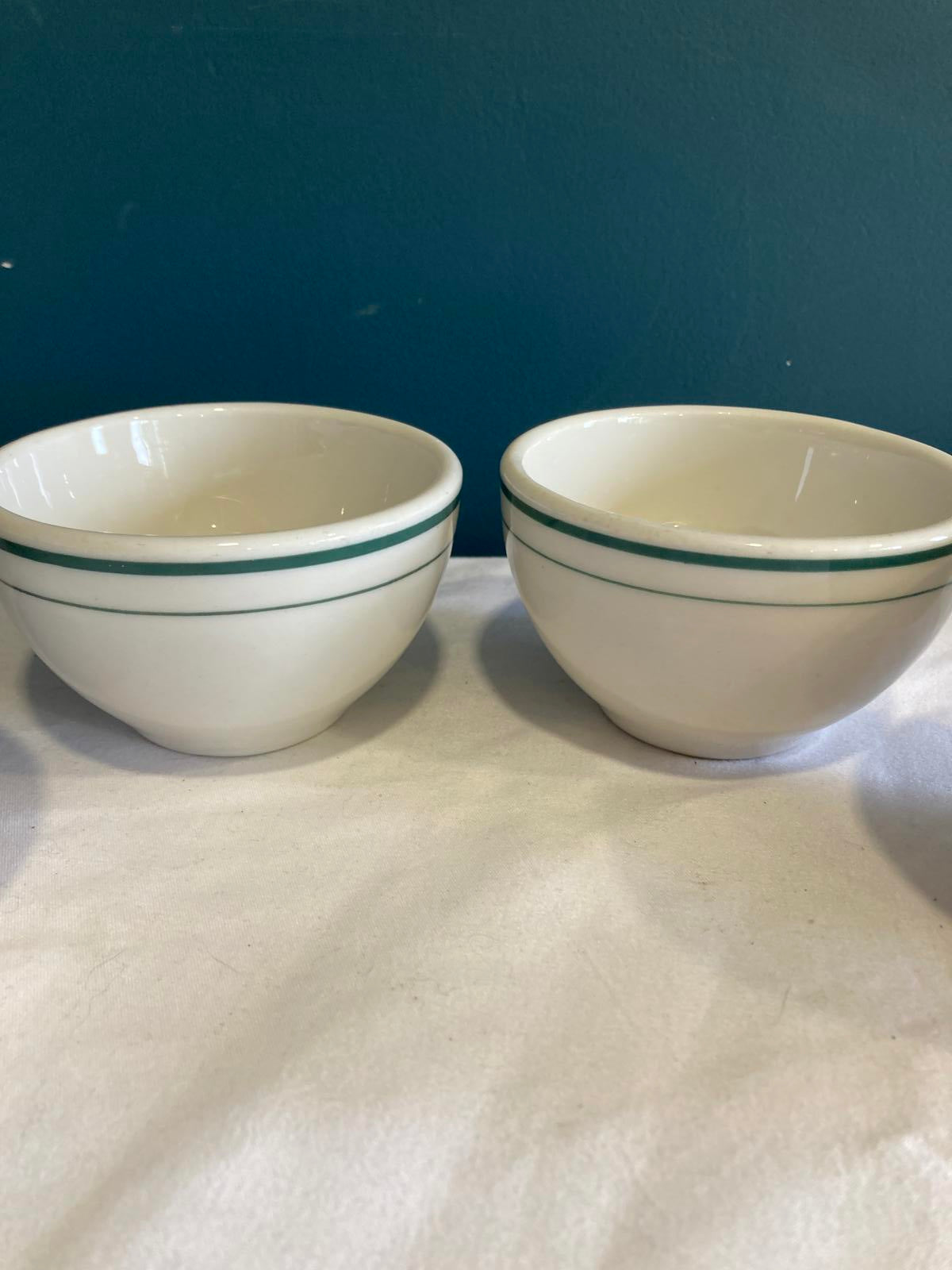 Vintage Syracuse China Restaurant Mugs with Double Green Band, Set of 4