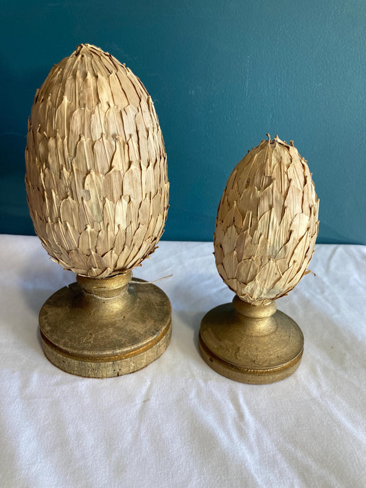 Vintage Wood and Paper Gold Artichokes, Set of 2