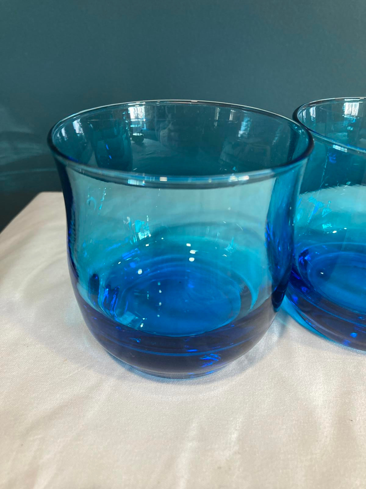 Midcentury Turquoise Blue Juice Glasses, Set of 3