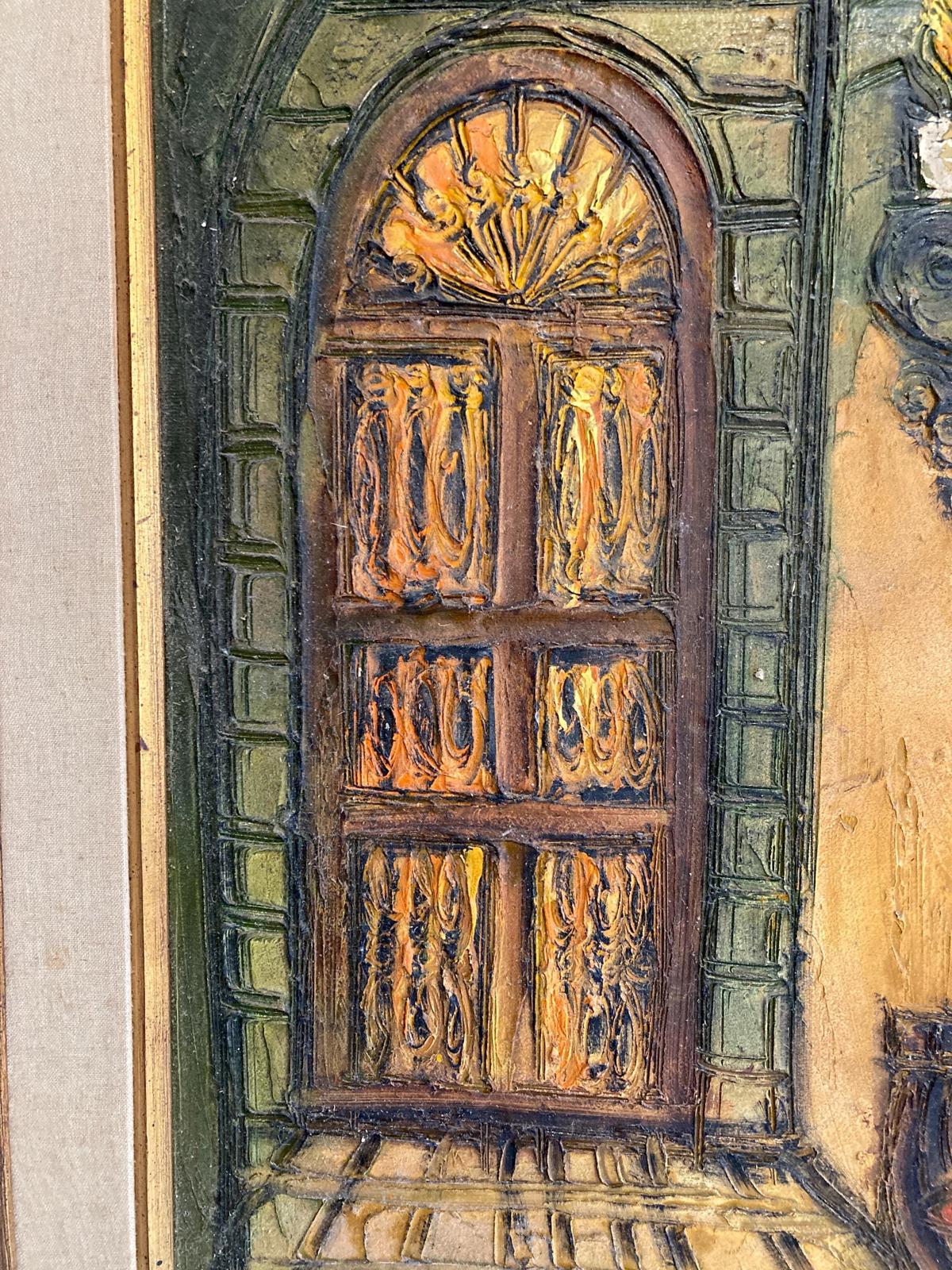 Large Mid-Century Framed Original Gothic Oil Painting by Etta Benjamin Cien