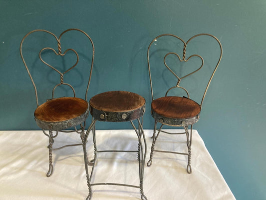 Vintage Doll-Sized Iron & Wood Ice Cream Parlor Set