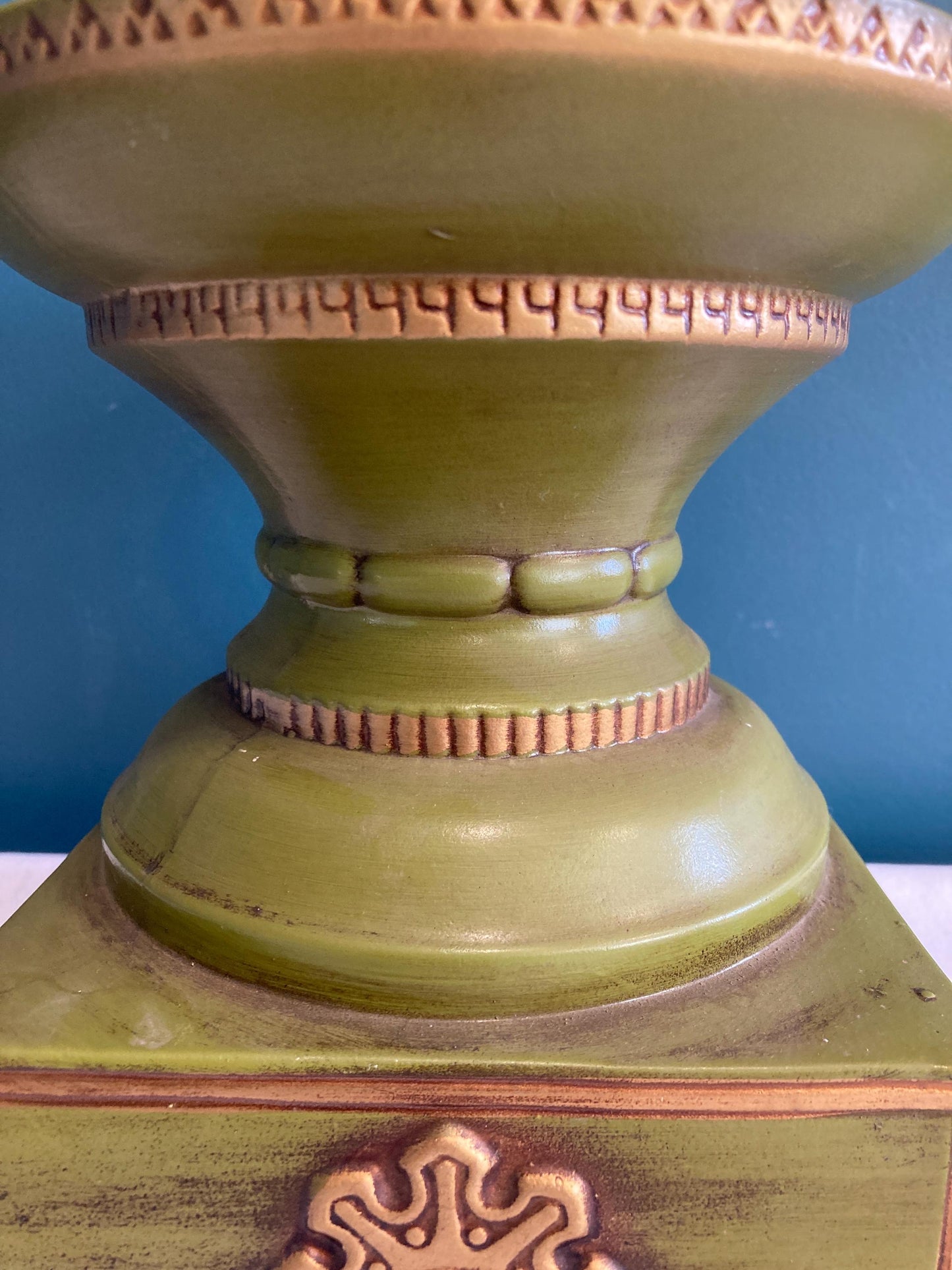 Vintage Green & Gold Ceramic Candle Holder Stand