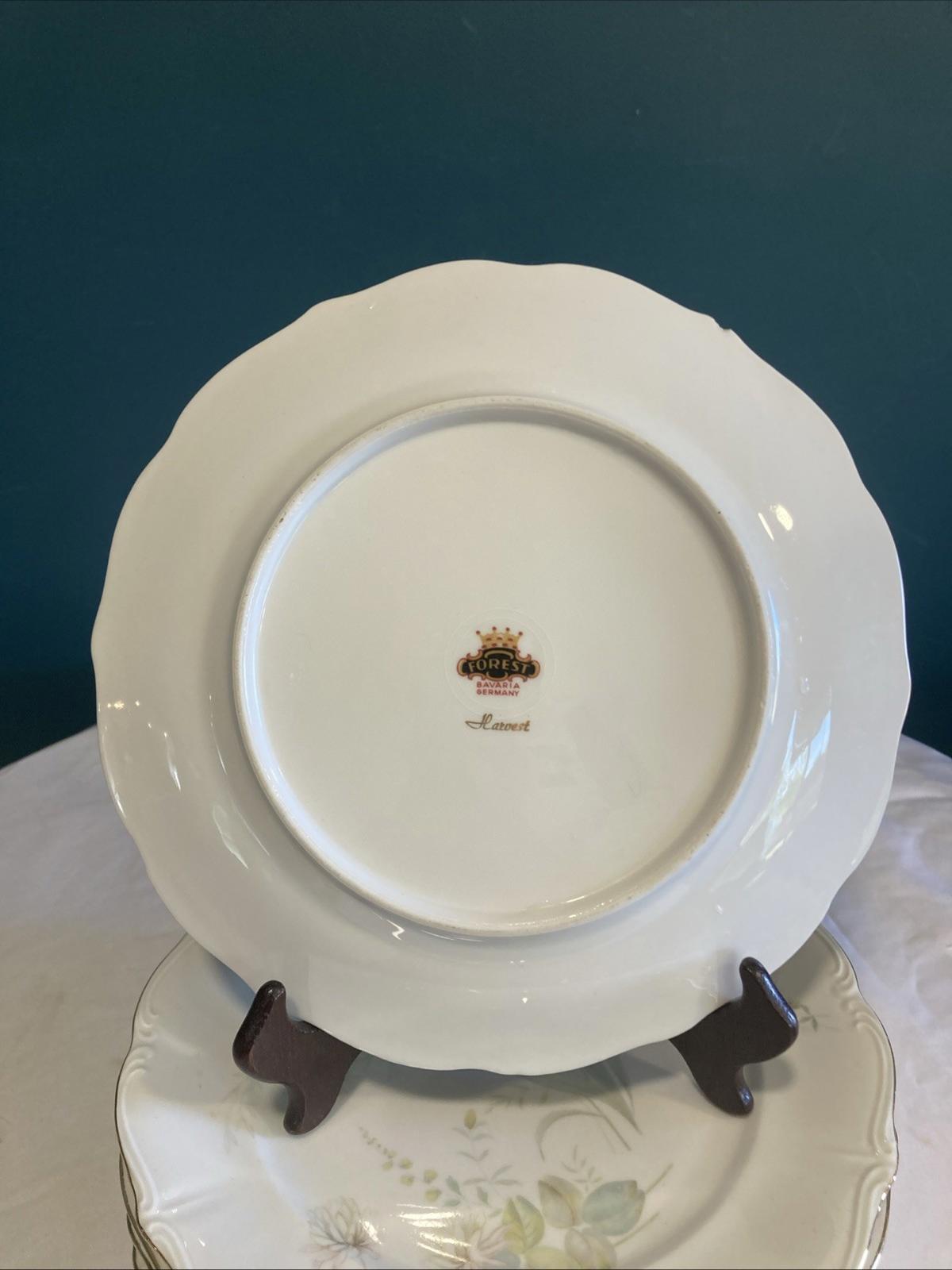 Vintage Forest “Harvest” Thistle Dinner Plate 10” Gold Rim Bavaria Germany, set of 8
