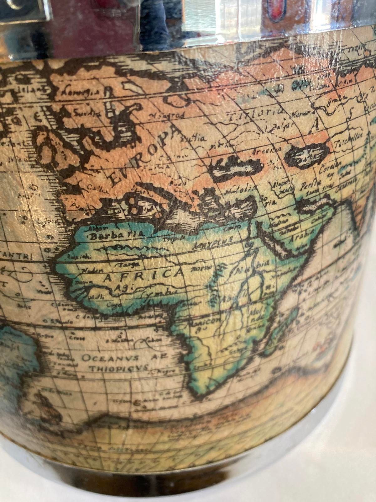 Vintage Ice Bucket Barware Antique Old World Map Design