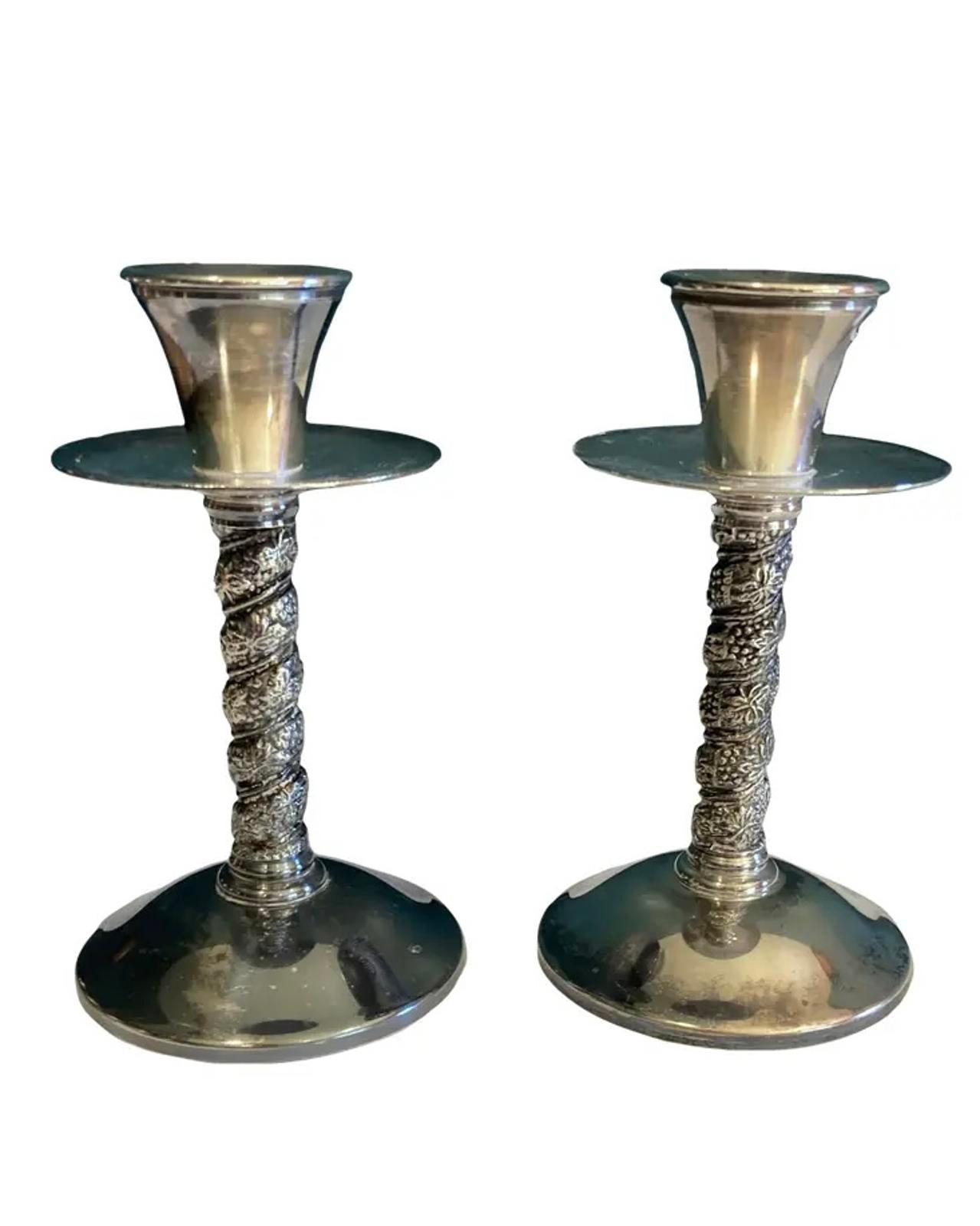 Pair of Vintage Silver Plated Candlesticks -Ornate Twisted Column Candle Holders
