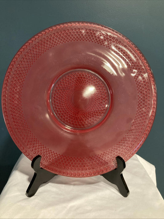 Vintage Art Deco Red Cranberry Hobnail Cake Plate – 12" Glass Serving Plate